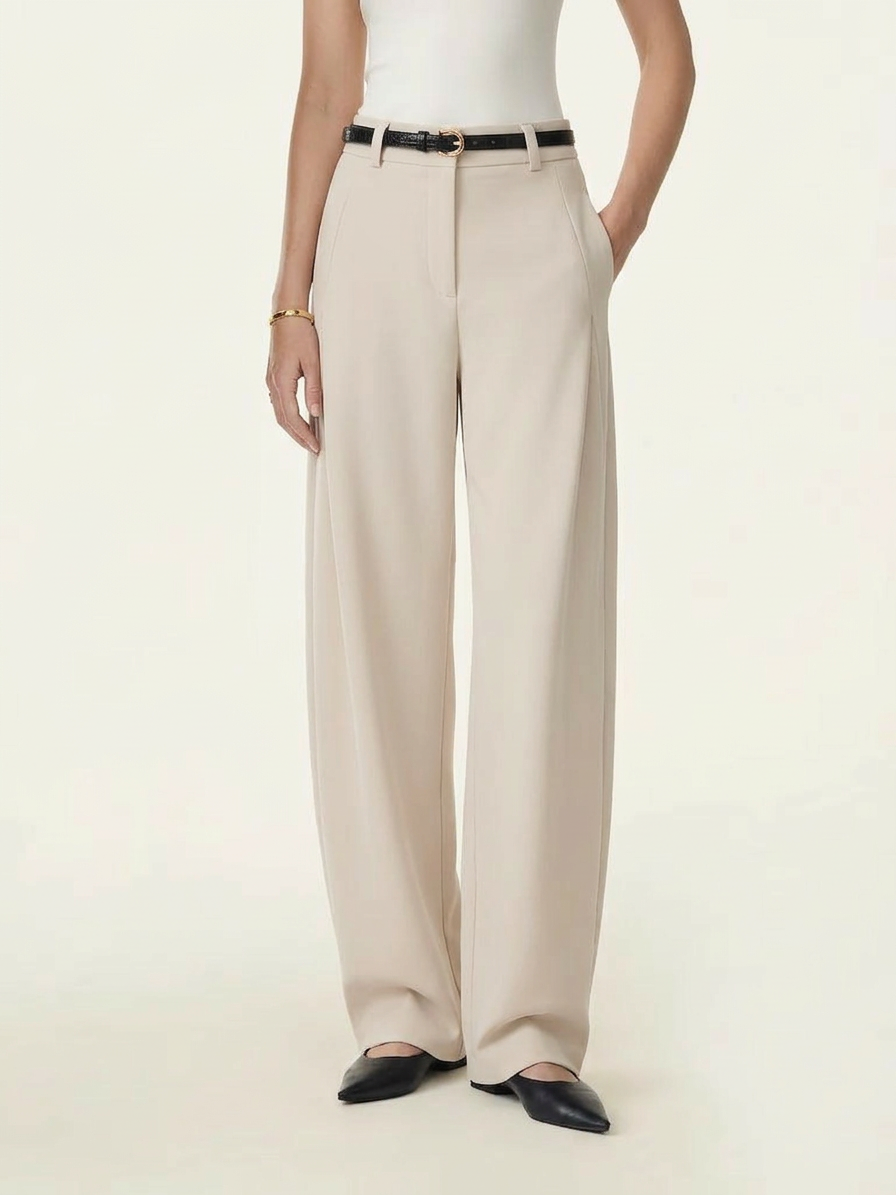 Spring Stretch Cotton High Rise Barrel Leg Pants with Pockets
