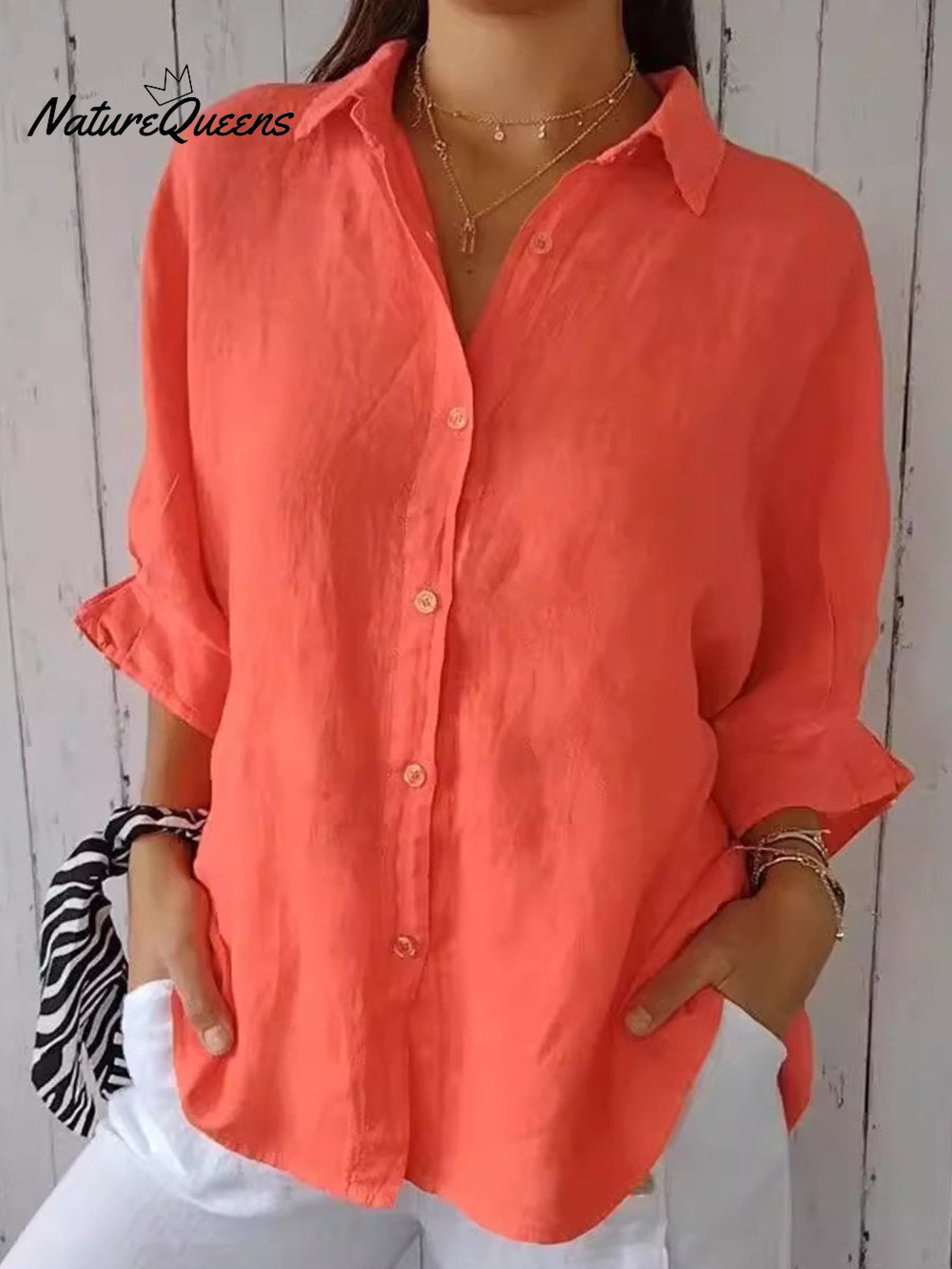 Women's  Cotton & Linen  Casual Tie-back  Shirt