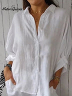 Women's  Cotton & Linen  Casual Tie-back  Shirt