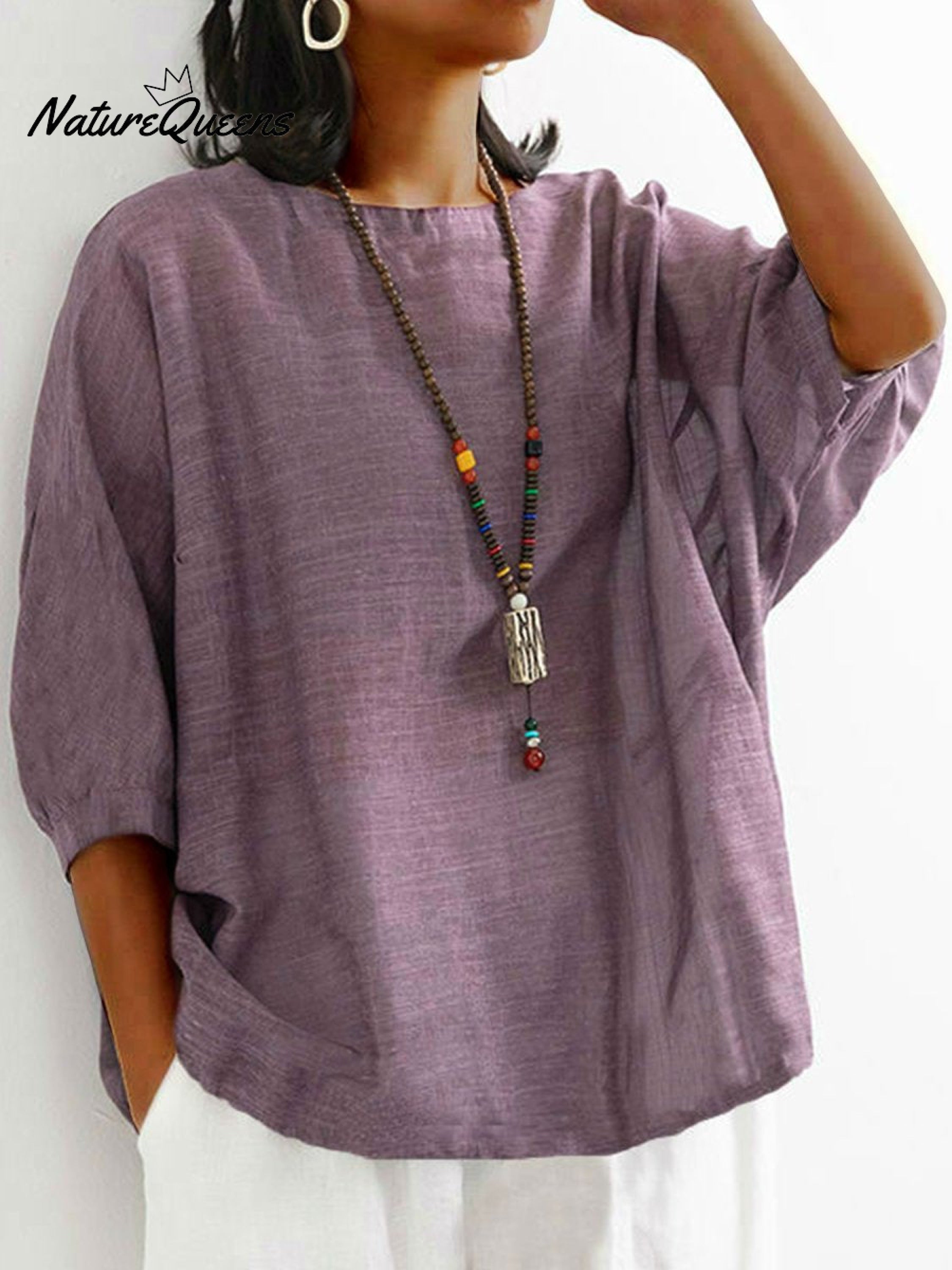 Women Solid Color Loose T-shirt