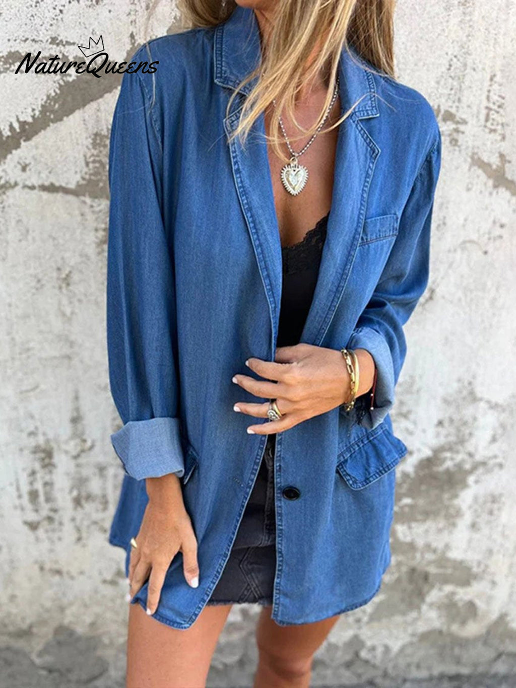 Women's Solid Color Loose Long Sleeve Denim Jacket